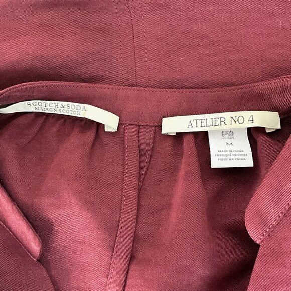Scotch & Soda Women's M Wrap Blouse Red Satin V Neck Long Sleeve Band Collar - Picture 11 of 13